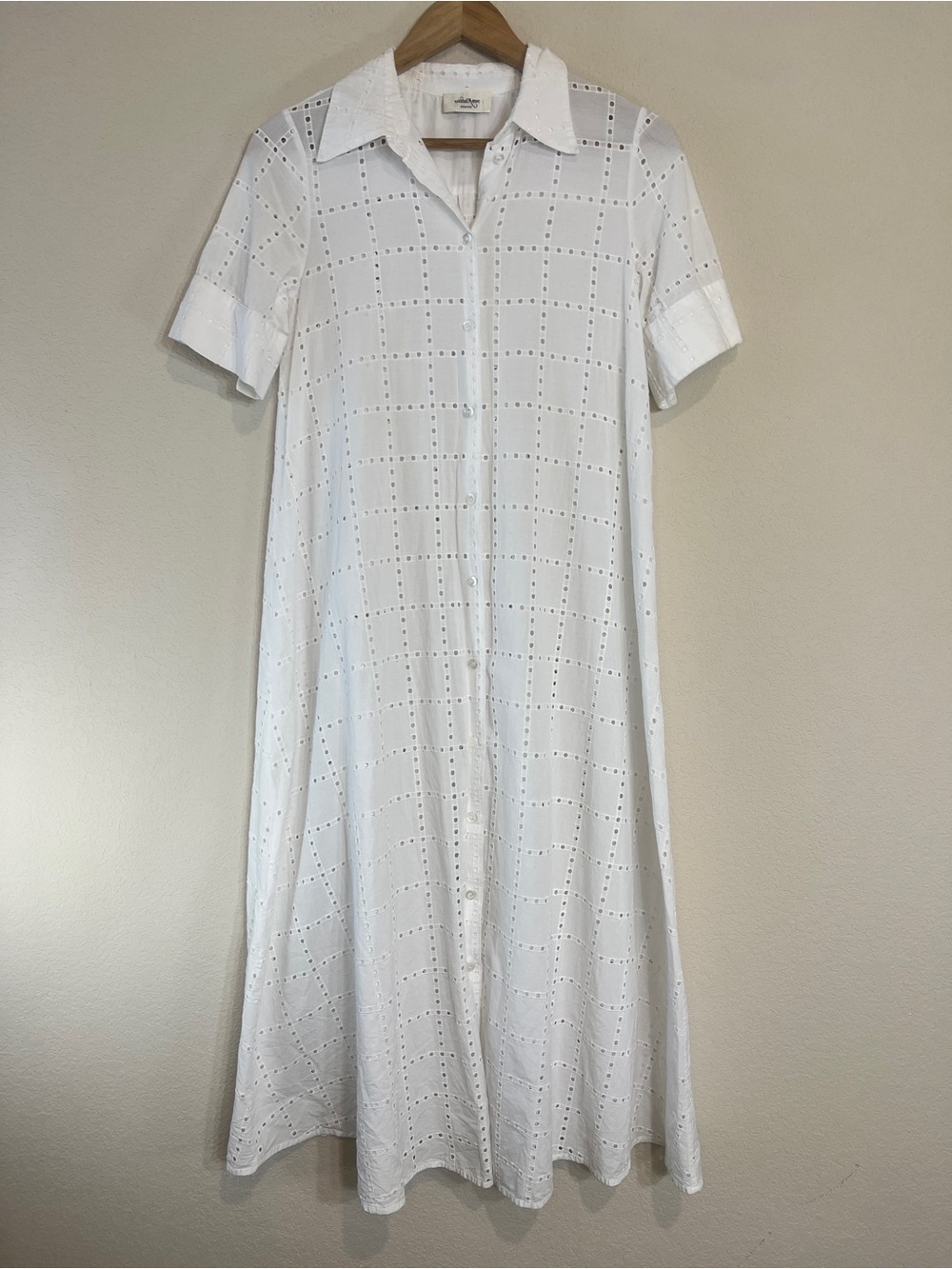 Anthropologie Ottod’Ame Button-Front White Eyelet Midi Shirt Dress SZ 38